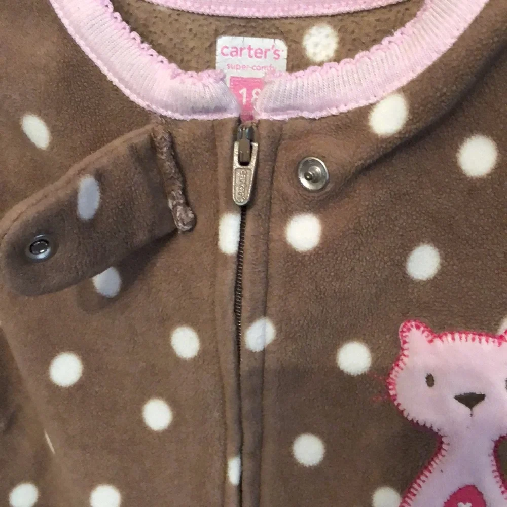 Carter’s Brown Zip-Up Fleece Sleep and Play Footed Pajamas Size 18 months